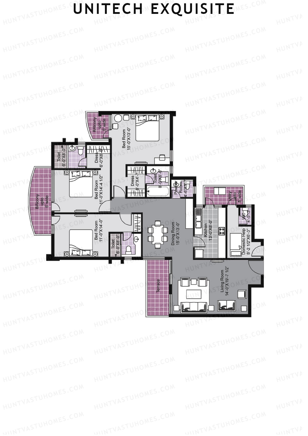 Unitech Exquisite Tower O2 Unit 4 (Type Y4) Floor Plan