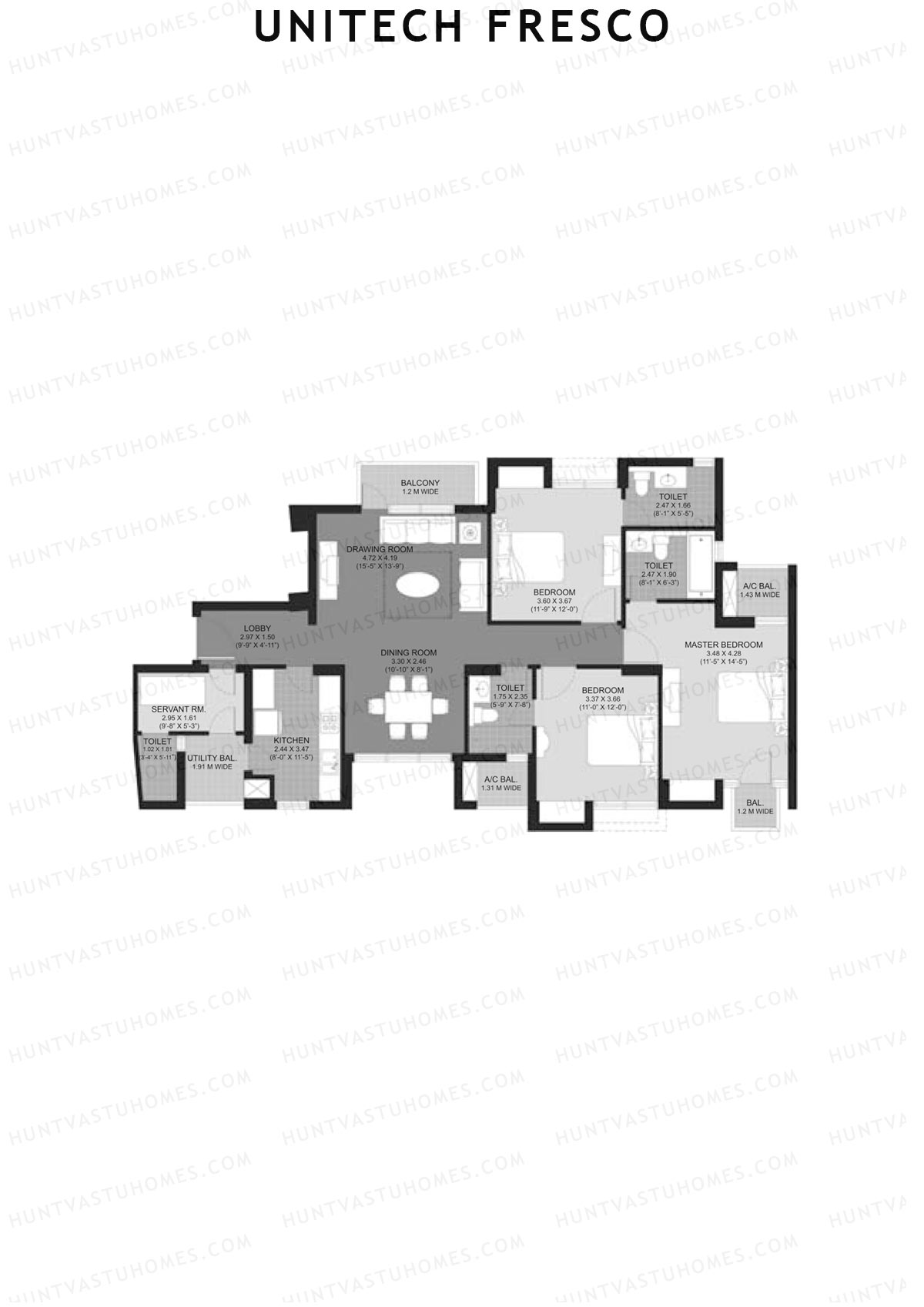 Unitech Fresco Tower 10 Unit 1 (Type W1) Floor Plan
