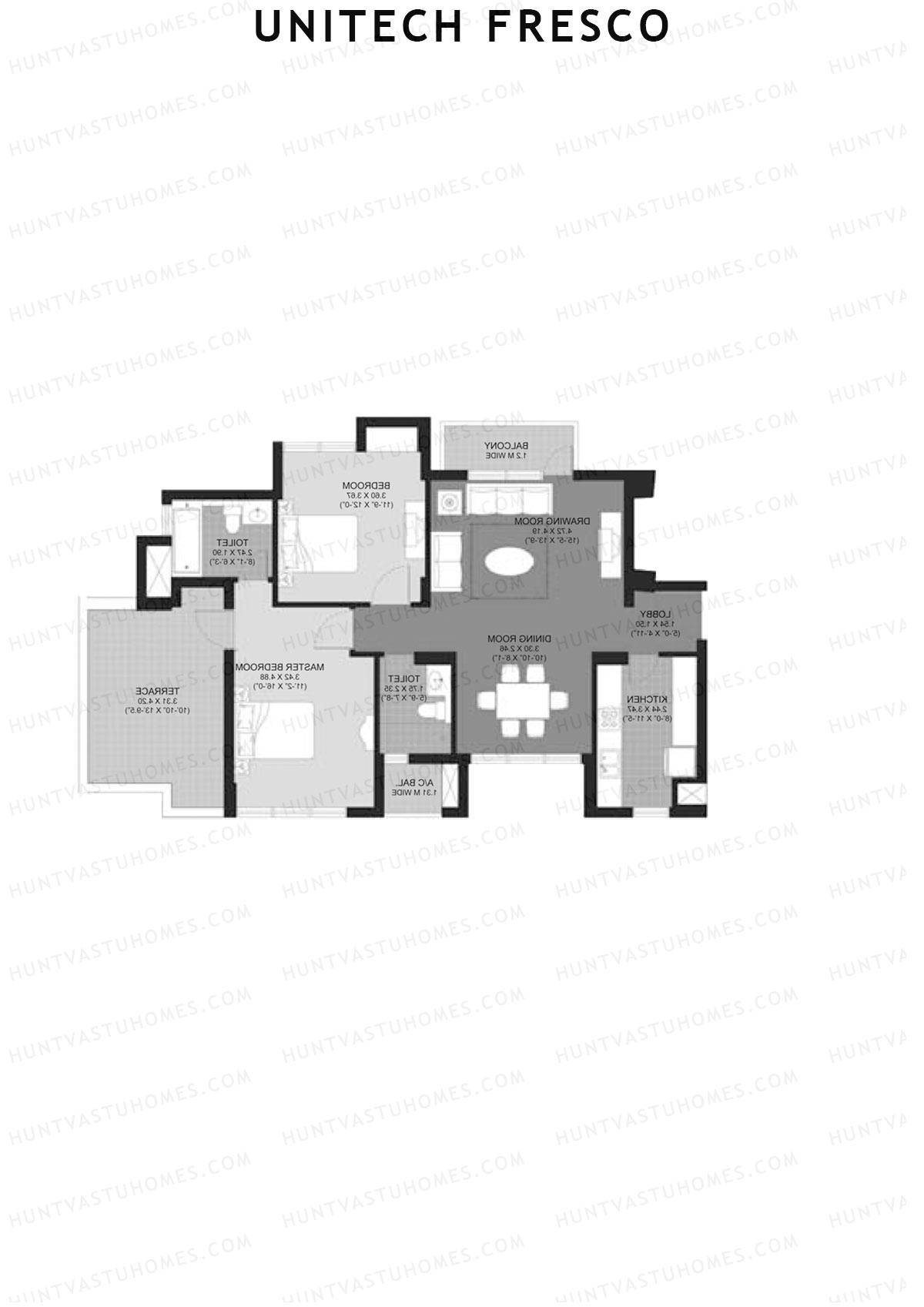 Unitech Fresco Tower 10 Unit 3 (Type W5) Floor Plan