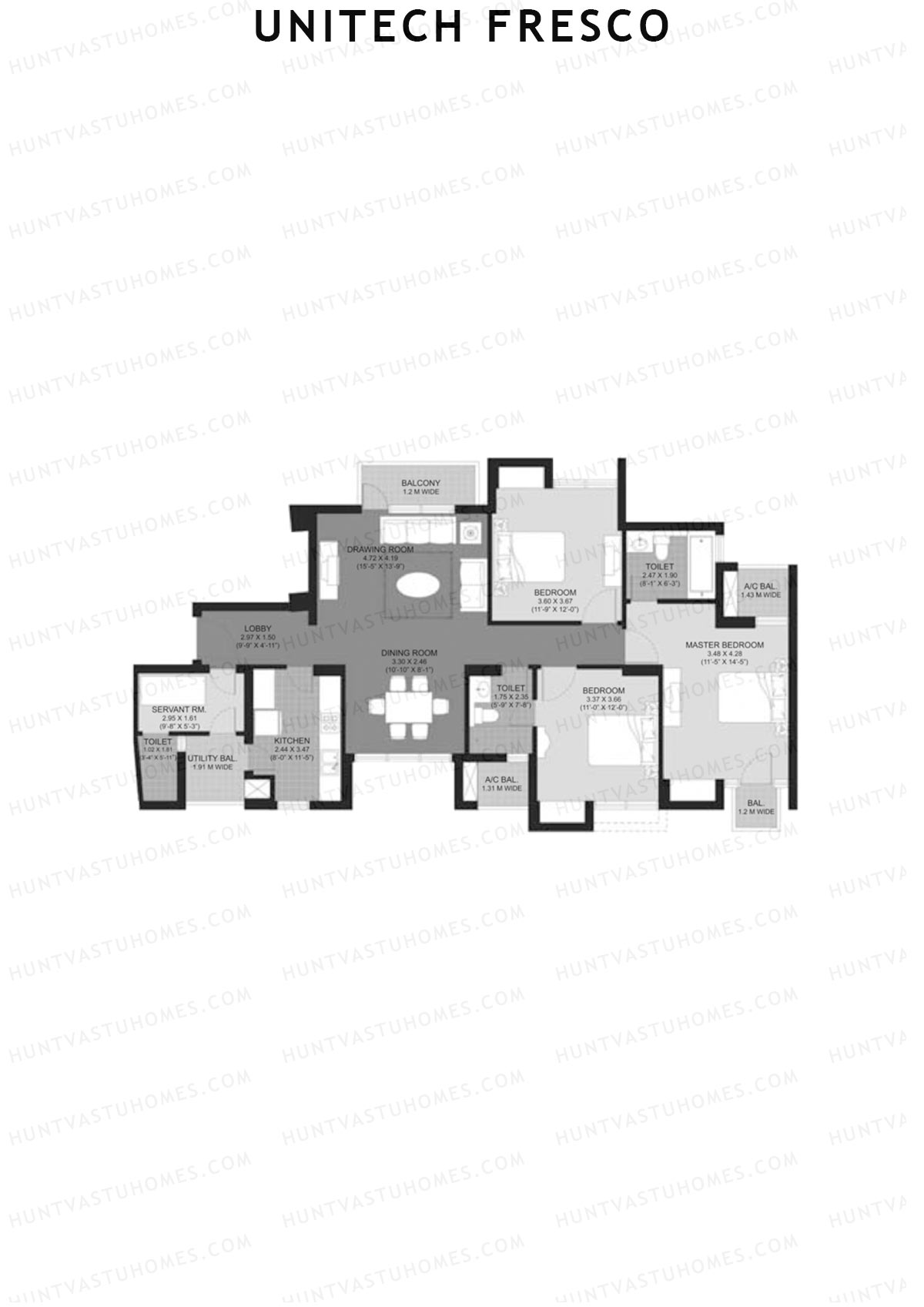 Unitech Fresco Tower 11 Unit 1 (Type W3) Floor Plan