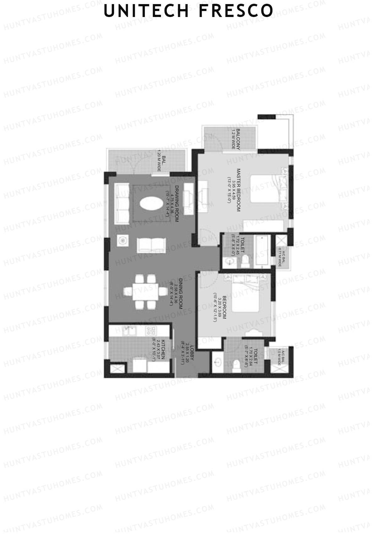 Unitech Fresco Tower 12 Unit 2 (Type T2) Floor Plan