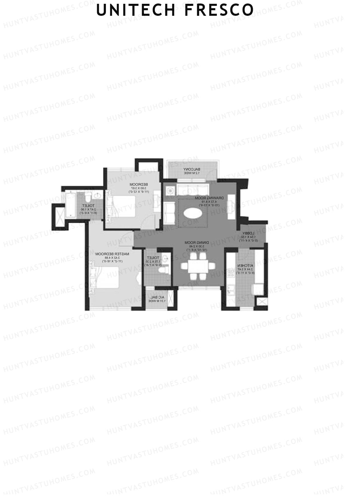 Unitech Fresco Tower 12 Unit 3 (Type W6) Floor Plan