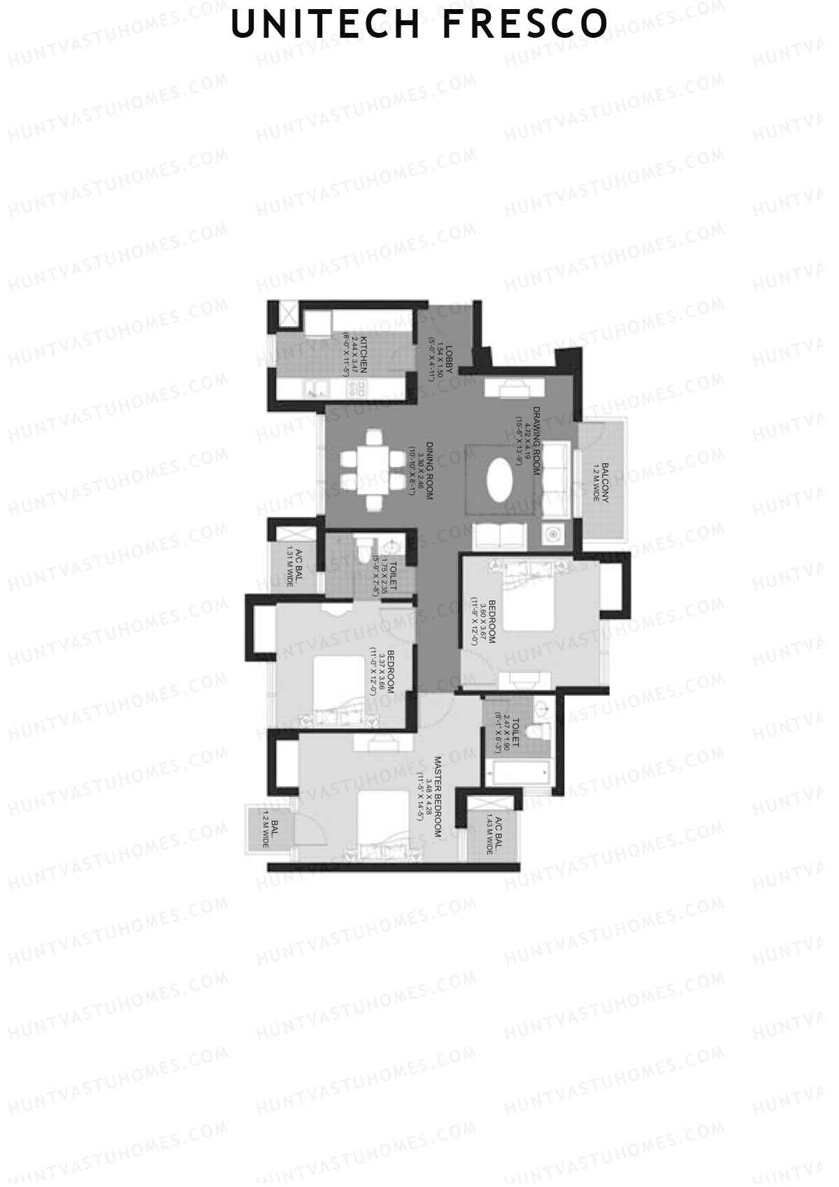 Unitech Fresco Tower 14 Unit 1 (Type W4) Floor Plan