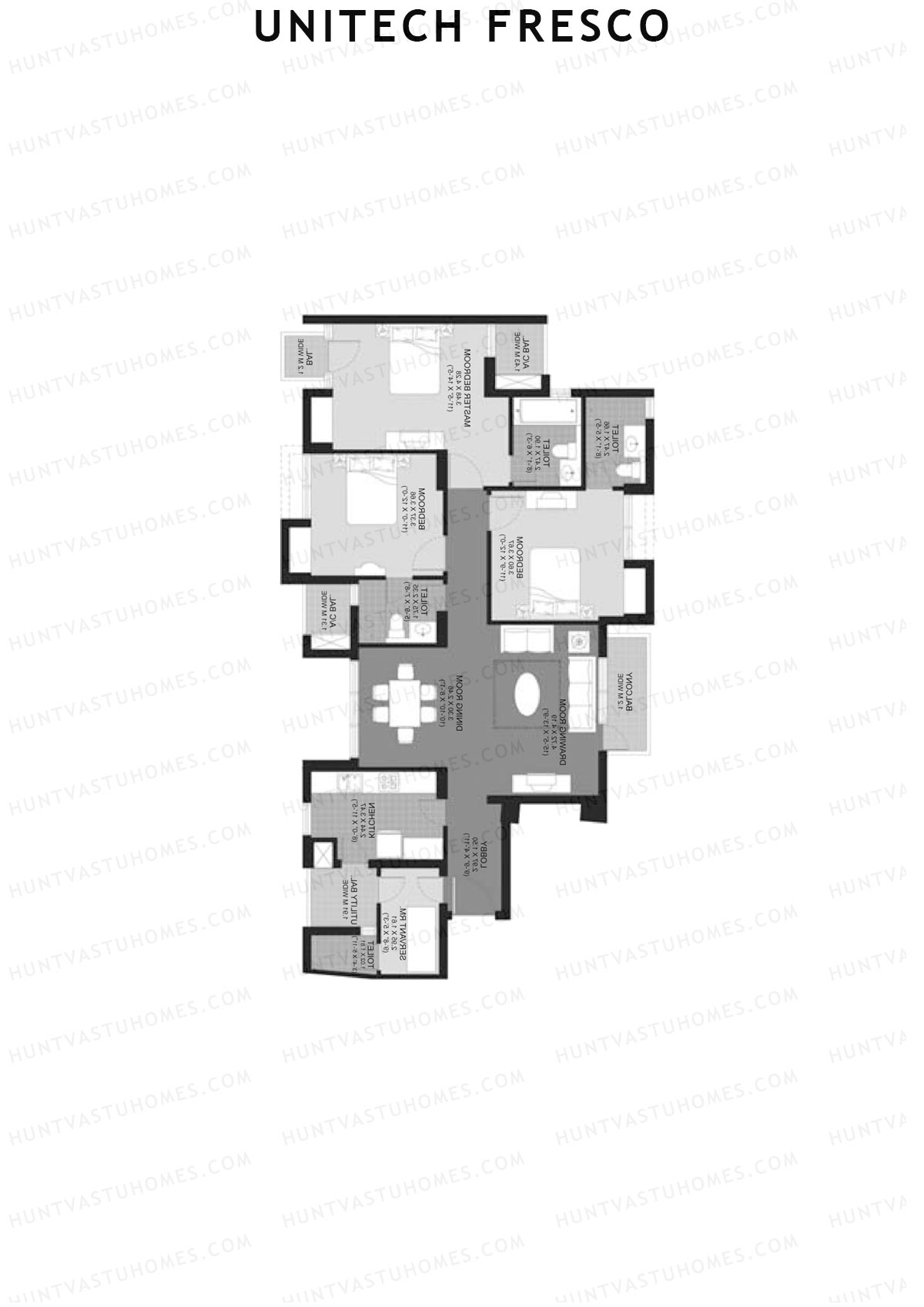 Unitech Fresco Tower 14 Unit 3 (Type W1) Floor Plan