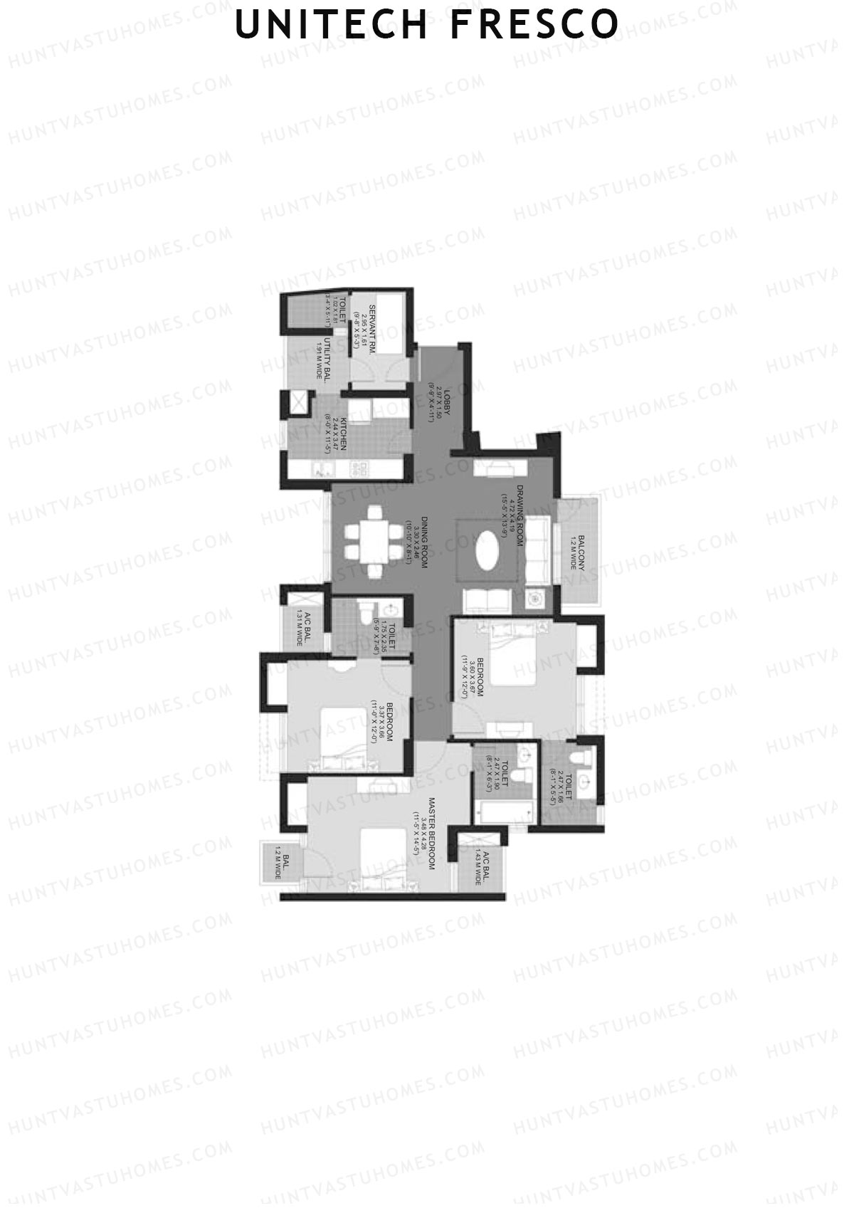 Unitech Fresco Tower 15 Unit 1 (Type W1) Floor Plan