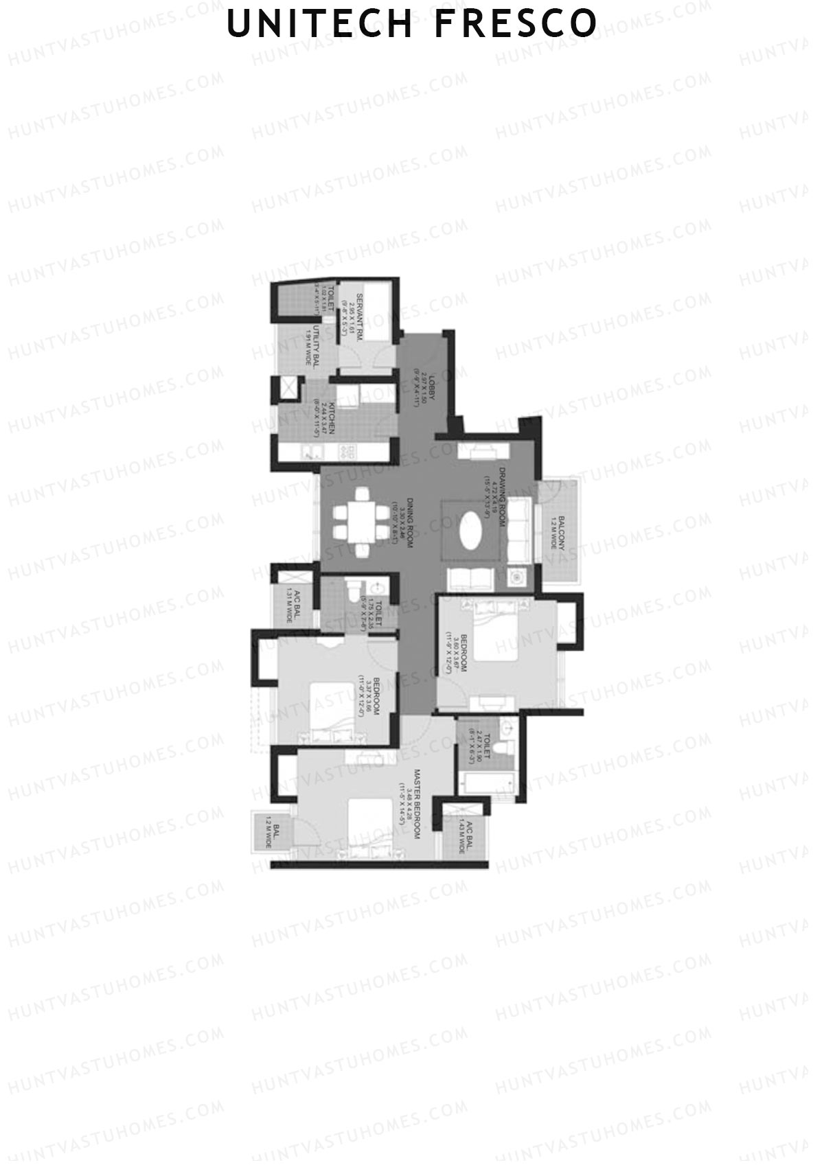 Unitech Fresco Tower 15 Unit 1 (Type W3) Floor Plan