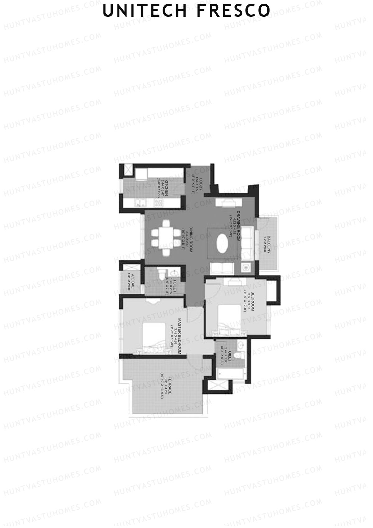 Unitech Fresco Tower 15 Unit 1 (Type W5) Floor Plan
