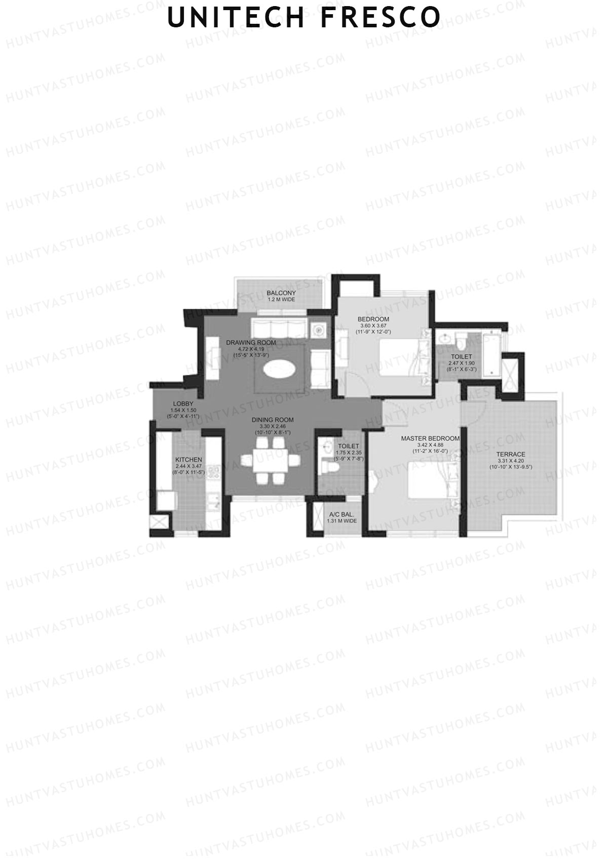 Unitech Fresco Tower 16 Unit 1 (Type W5) Floor Plan