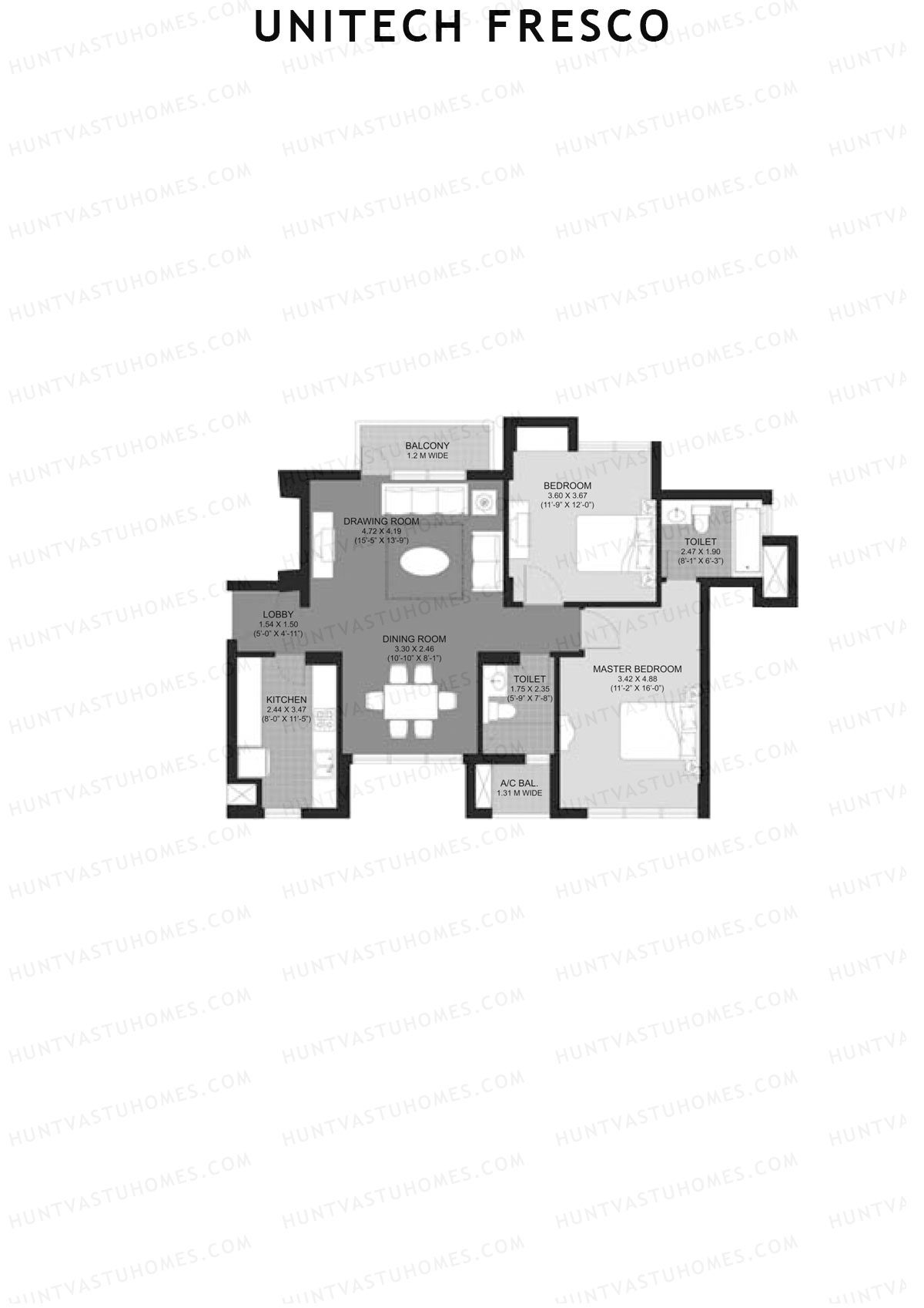 Unitech Fresco Tower 16 Unit 1 (Type W6) Floor Plan