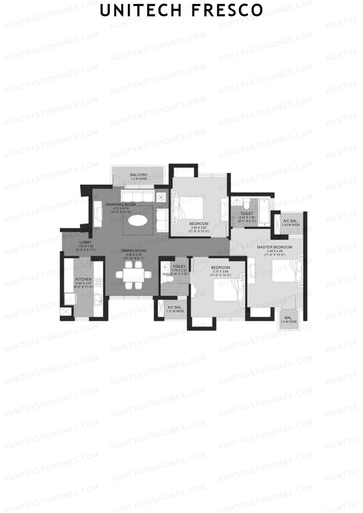 Unitech Fresco Tower 17 Unit 1 (Type W4) Floor Plan