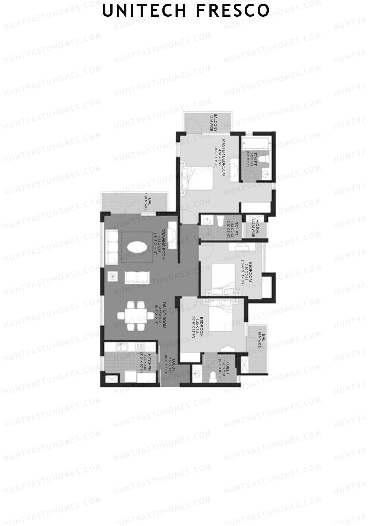Unitech Fresco Tower 17 Unit 2 (Type T1) Floor Plan