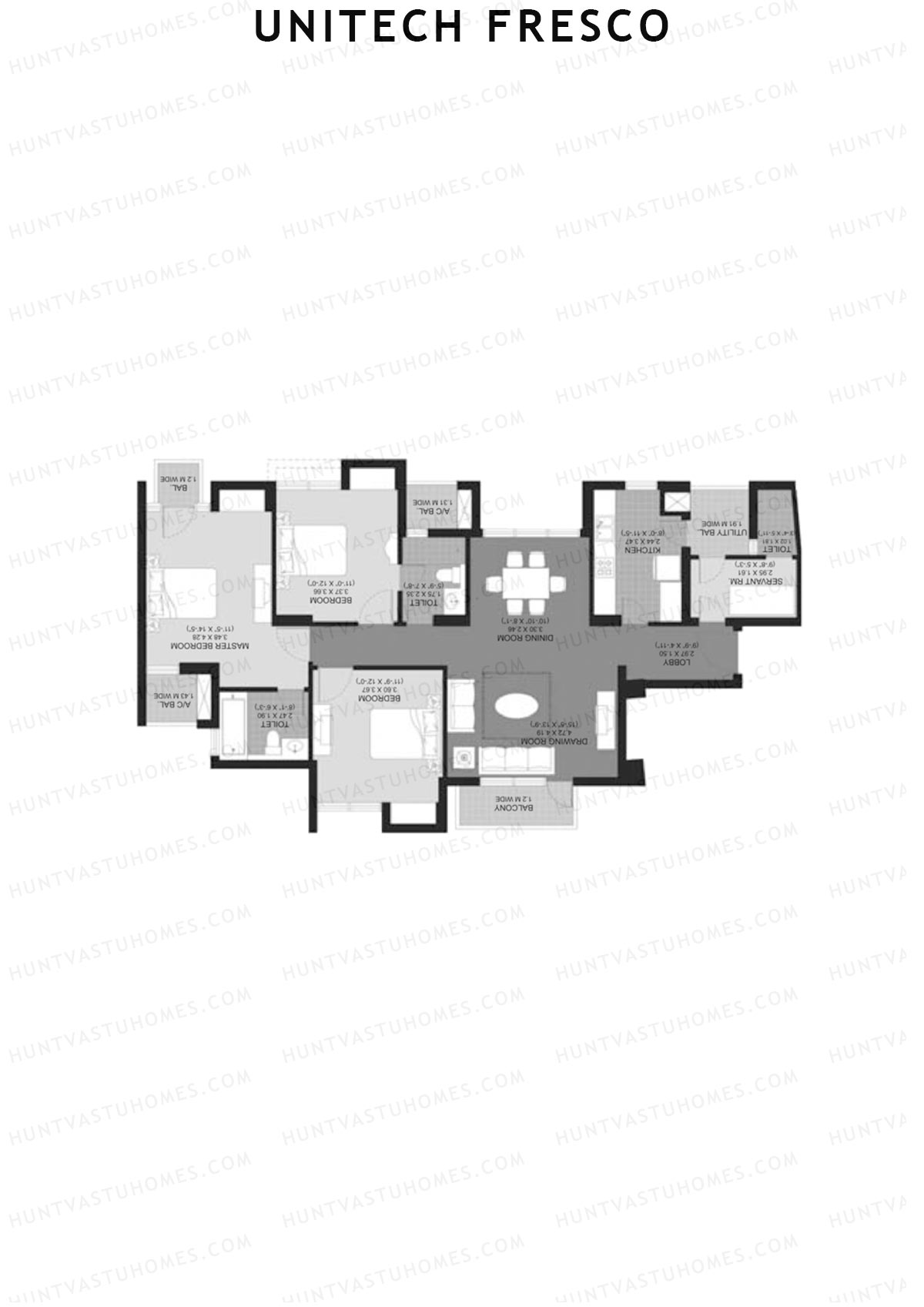 Unitech Fresco Tower 2 Unit 1 (Type W3) Floor Plan