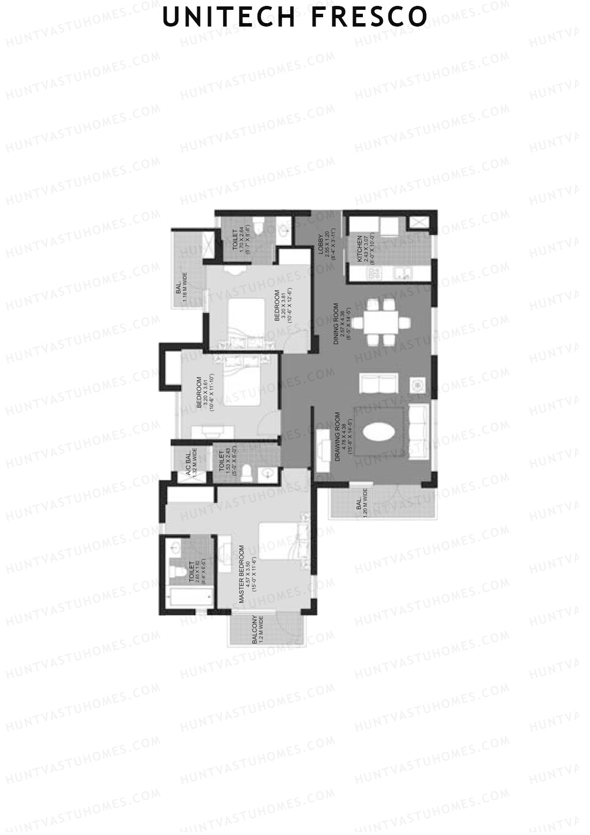 Unitech Fresco Tower 4 Unit 2 (Type T1) Floor Plan