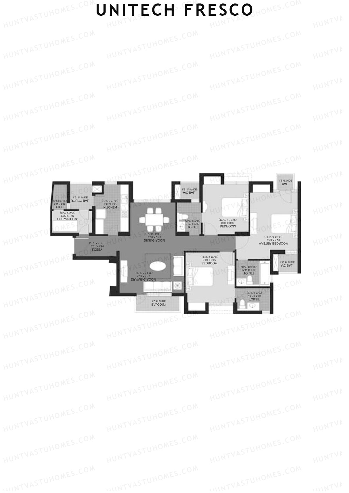 Unitech Fresco Tower 5 Unit 3 (Type W1) Floor Plan