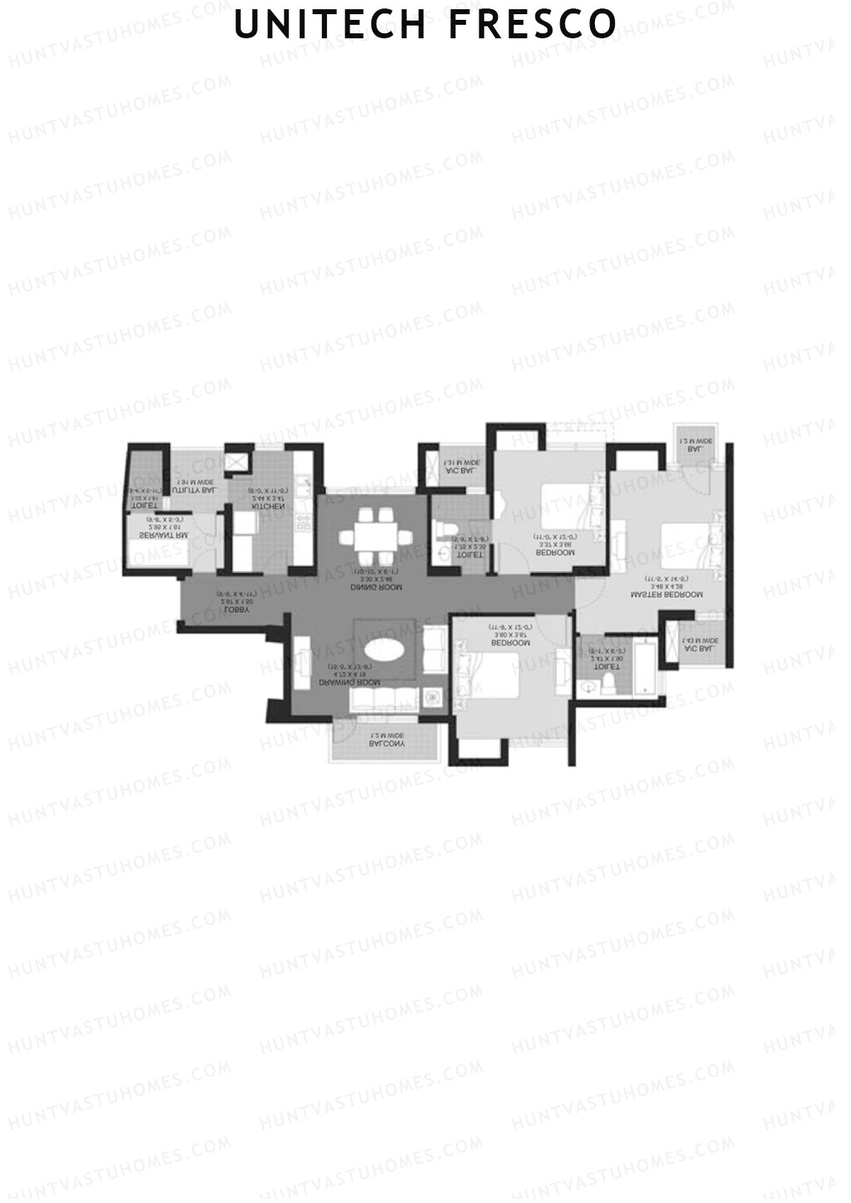 Unitech Fresco Tower 5 Unit 3 (Type W3) Floor Plan