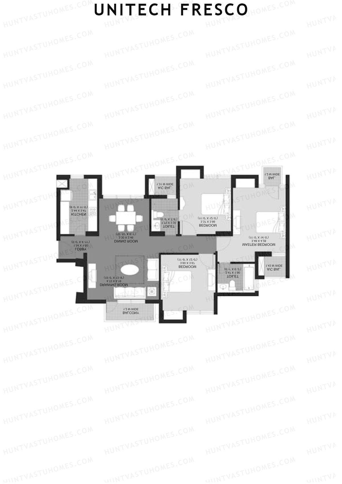 Unitech Fresco Tower 5 Unit 3 (Type W4) Floor Plan