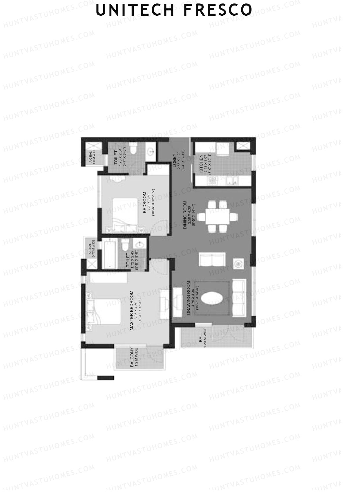 Unitech Fresco Tower 6 Unit 2 (Type T2) Floor Plan