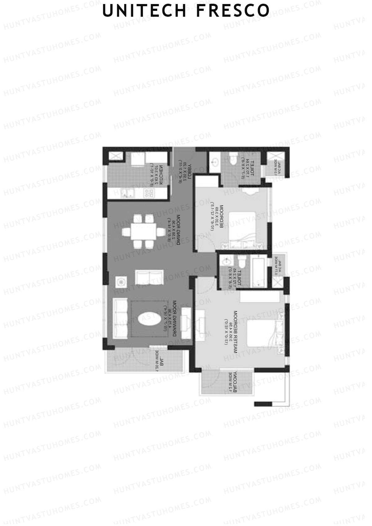 Unitech Fresco Tower 7 Unit 2 (Type T2) Floor Plan