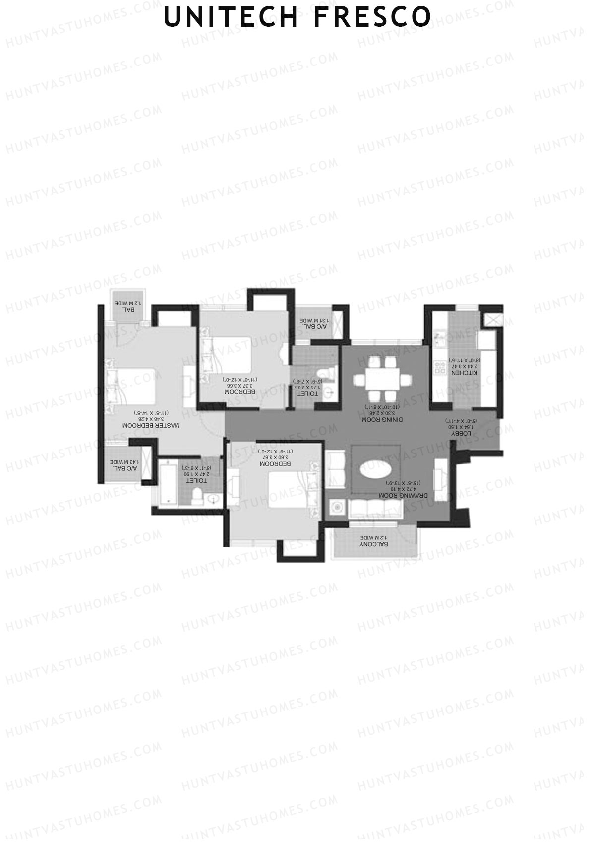 Unitech Fresco Tower 7 Unit 3 (Type W4) Floor Plan