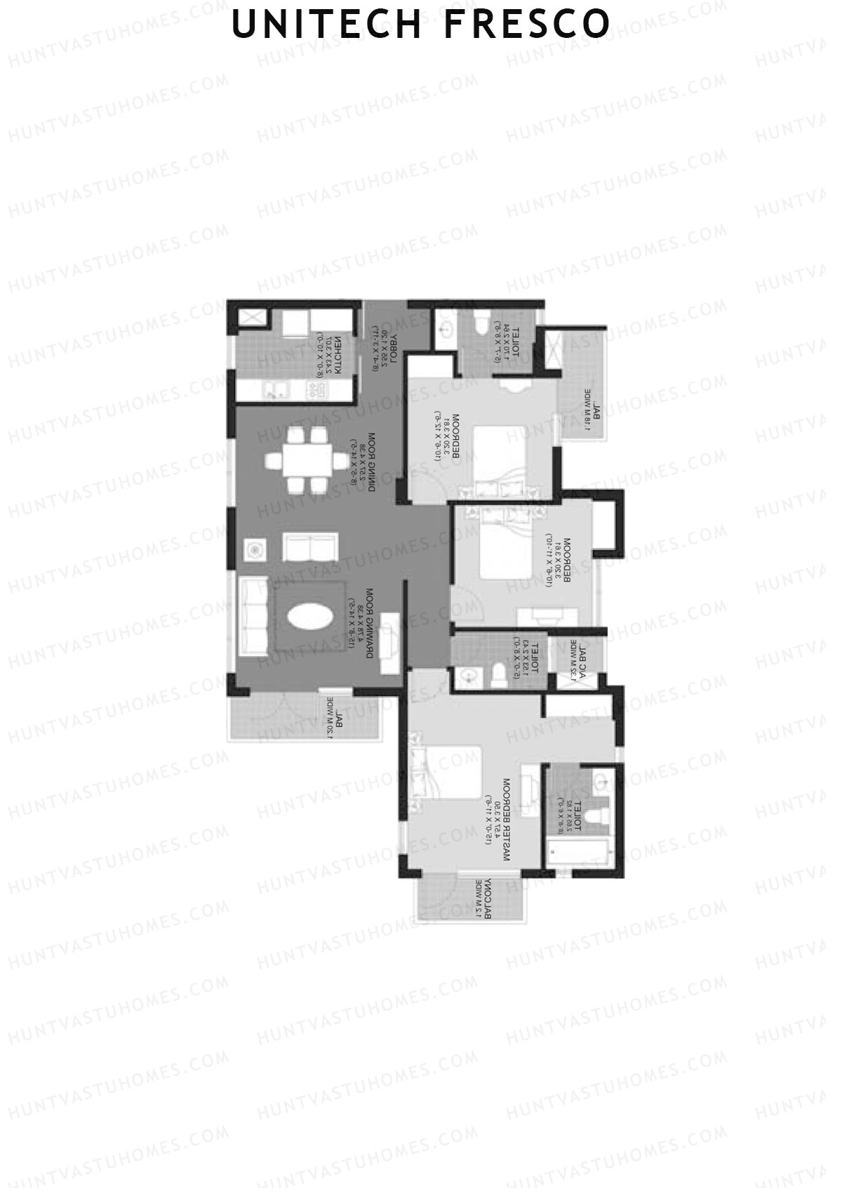 Unitech Fresco Tower 8 Unit 2 (Type T1) Floor Plan