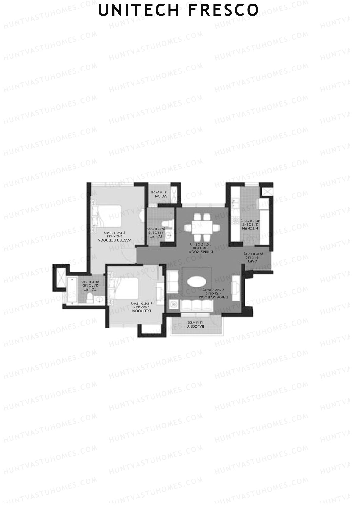 Unitech Fresco Tower 8 Unit 3 (Type W6) Floor Plan