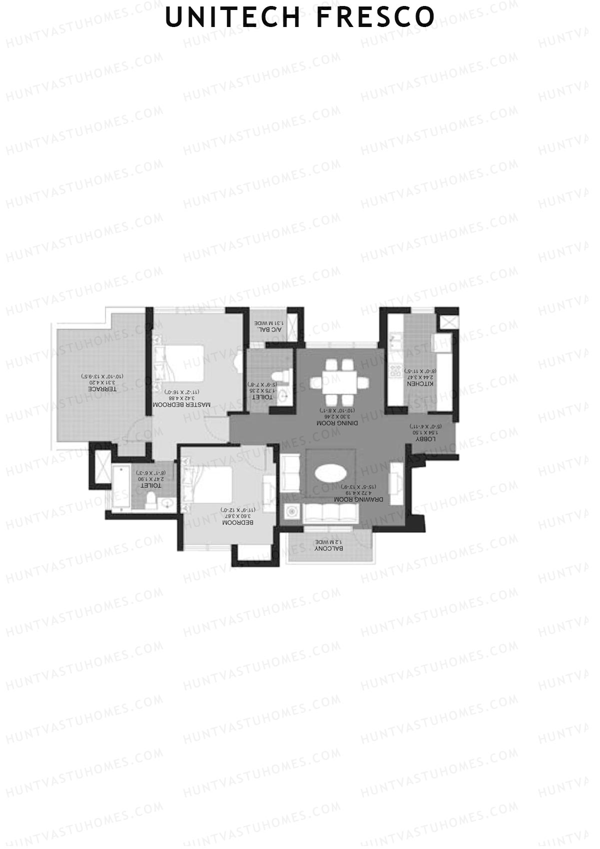 Unitech Fresco Tower 9 Unit 3 (Type W5) Floor Plan