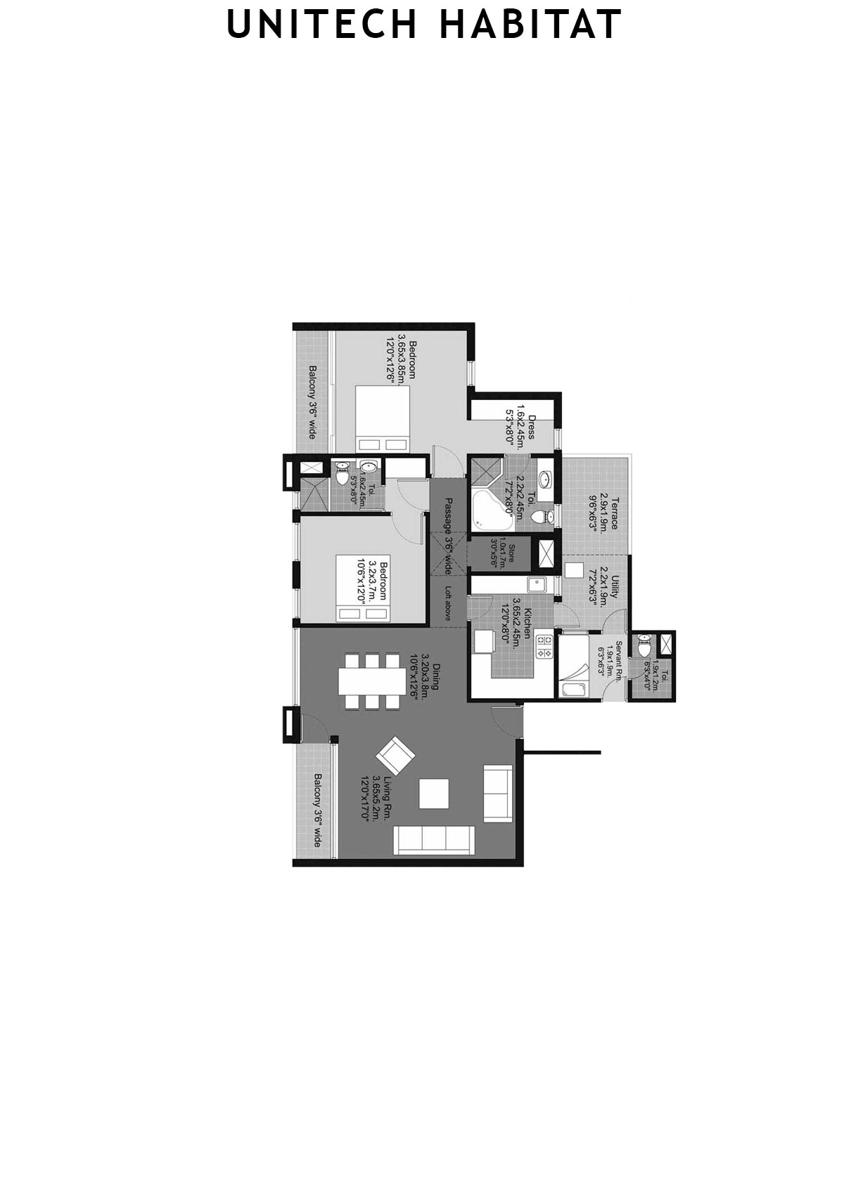 Unitech Habitat Tower 12 Unit 1 (Type 2A-11) Floor Plan