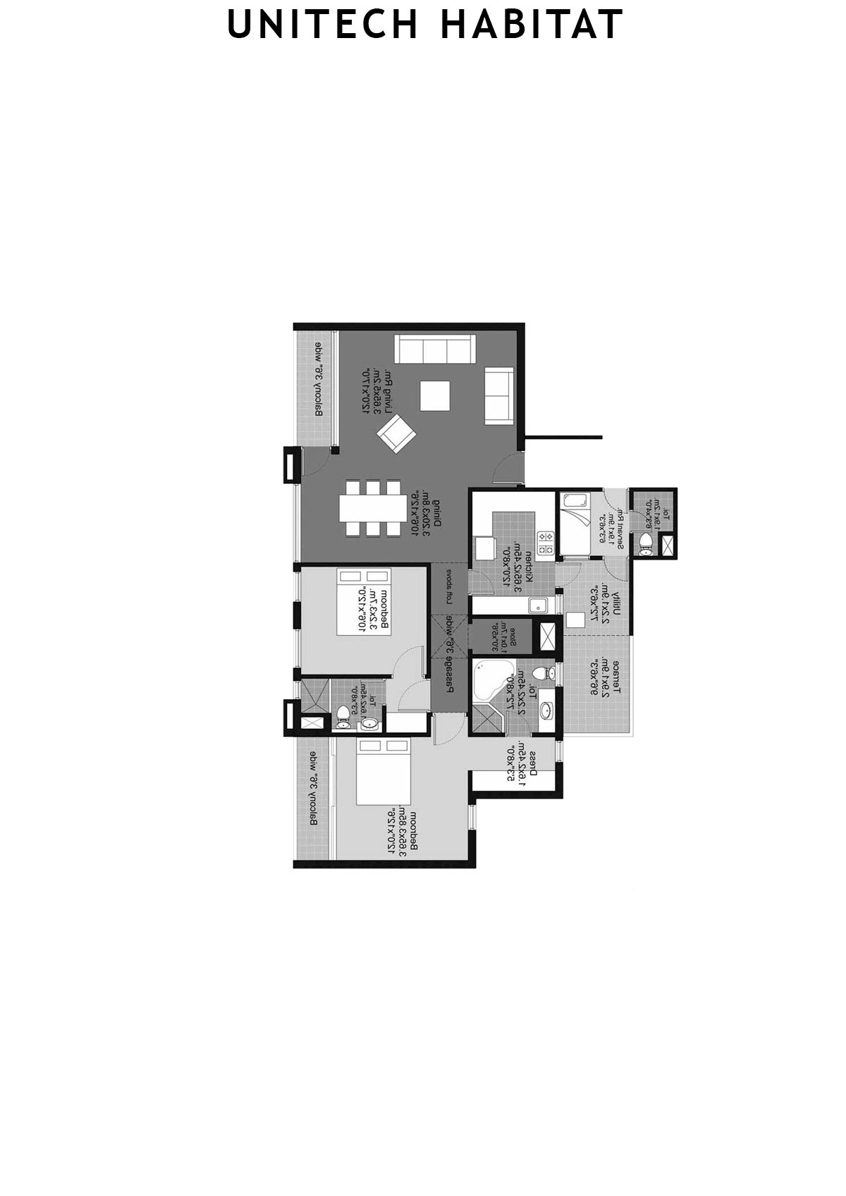 Unitech Habitat Tower 12 Unit 4 (Type 2A-11) Floor Plan