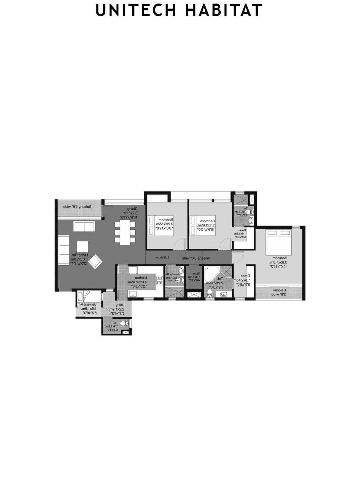 Unitech Habitat Tower 14 Unit 3 (Type 3B) Floor Plan