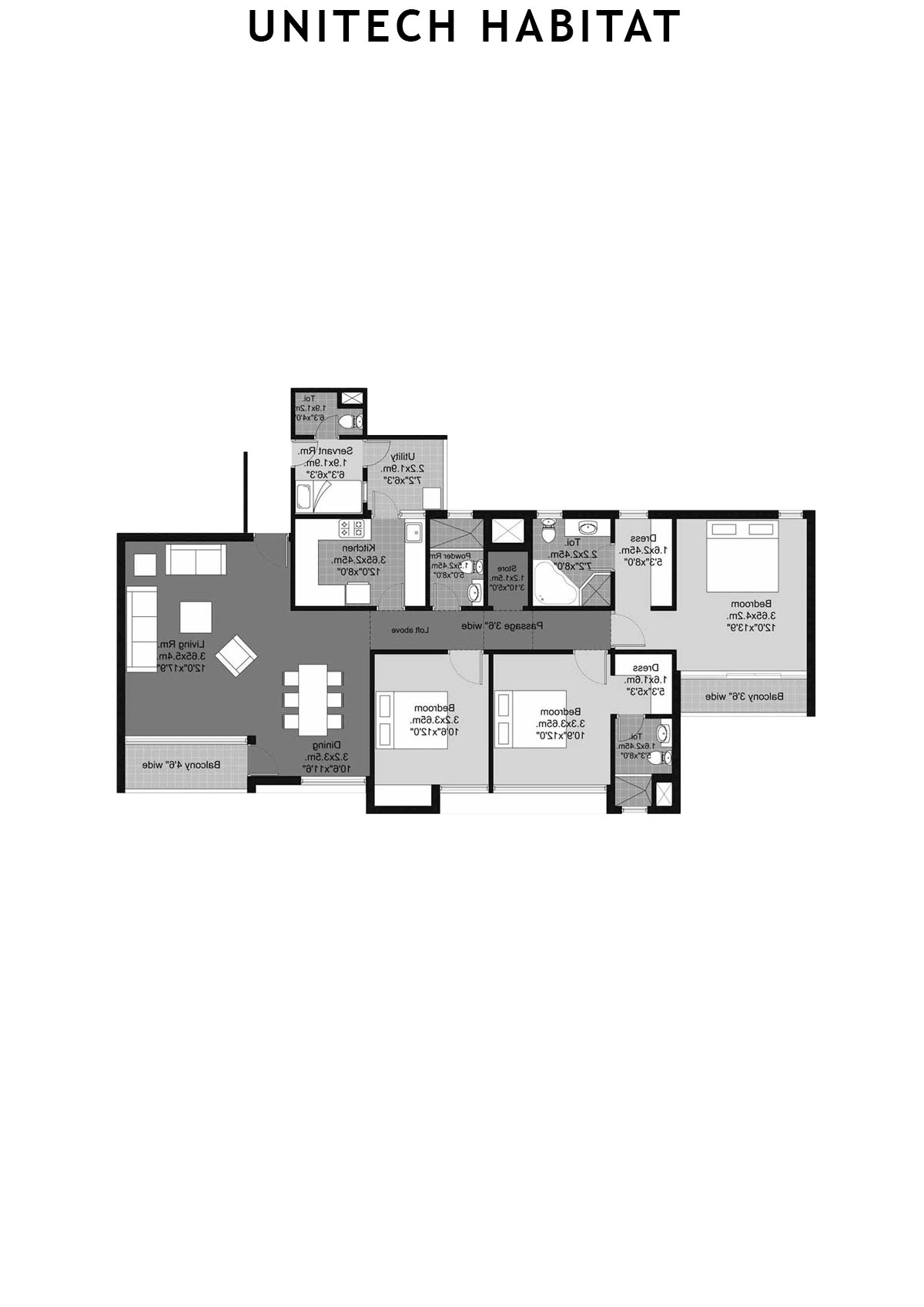 Unitech Habitat Tower 14 Unit 4 (Type 3A) Floor Plan