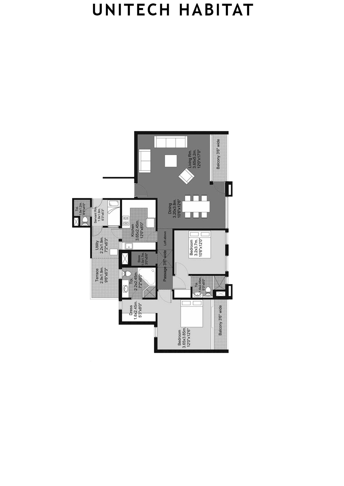 Unitech Habitat Tower 19 Unit 1 (Type 2A-11) Floor Plan