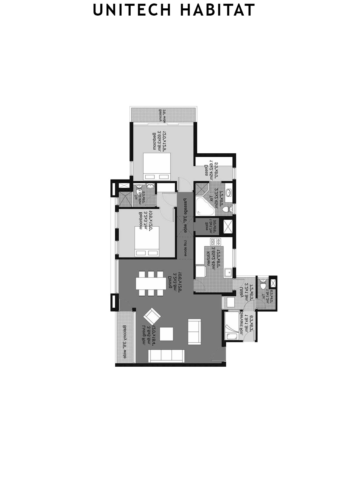 Unitech Habitat Tower 19 Unit 3 (Type 2B) Floor Plan