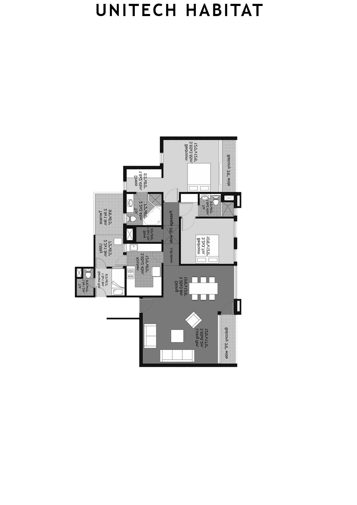 Unitech Habitat Tower 19 Unit 4 (Type 2A-11) Floor Plan
