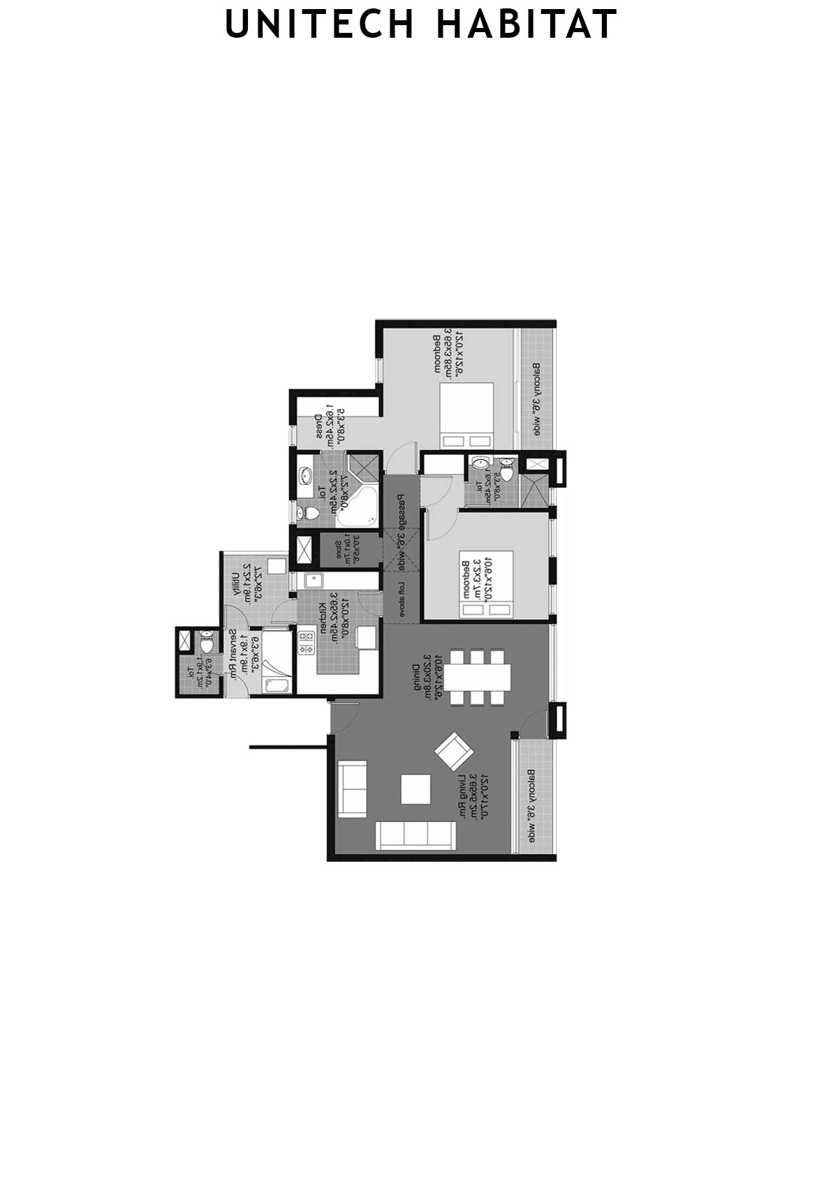 Unitech Habitat Tower 19 Unit 4 (Type 2A) Floor Plan