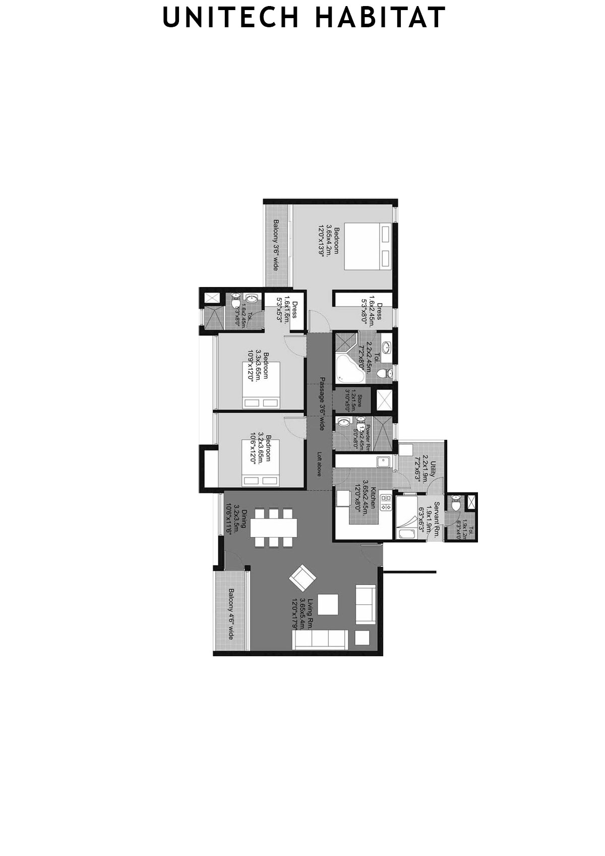 Unitech Habitat Tower 1 Unit 1 (Type 3A) Floor Plan