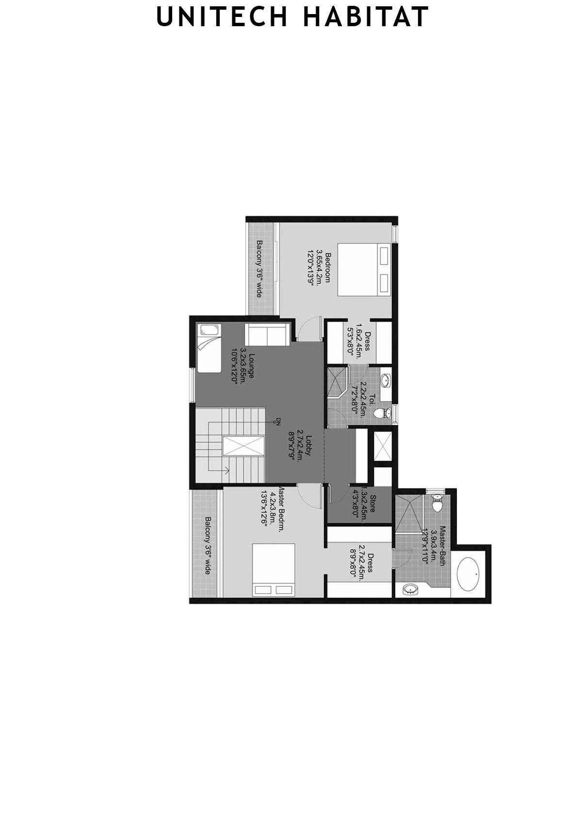Unitech Habitat Tower 1 Unit 1 ( Duplex) Floor Plan