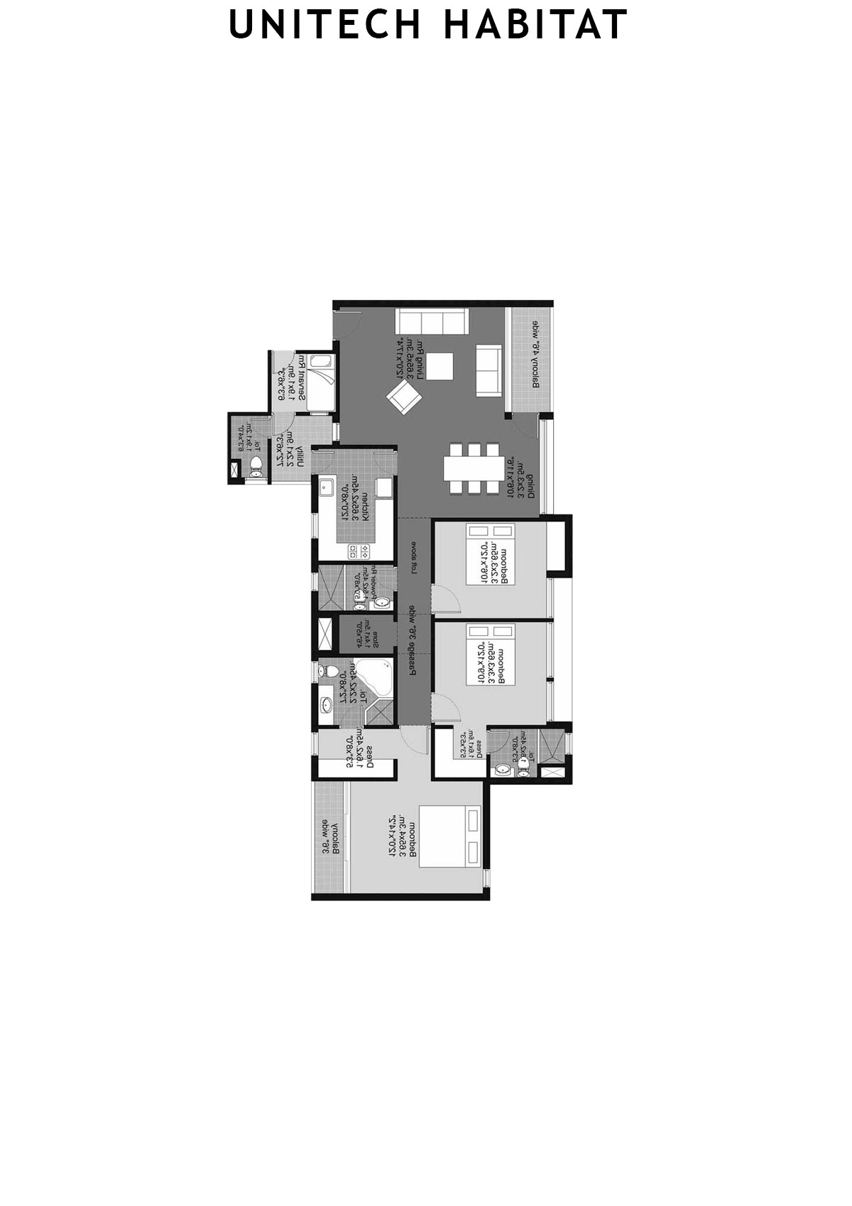 Unitech Habitat Tower 1 Unit 3 (Type 3B) Floor Plan