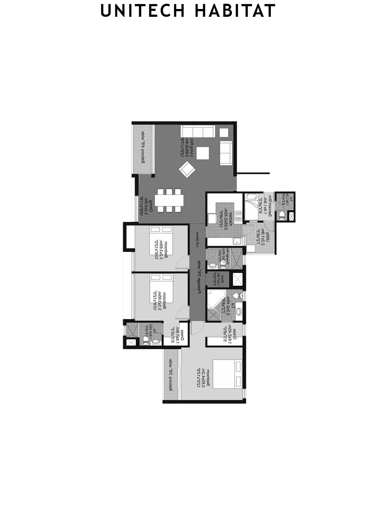Unitech Habitat Tower 1 Unit 4 (Type 3A) Floor Plan