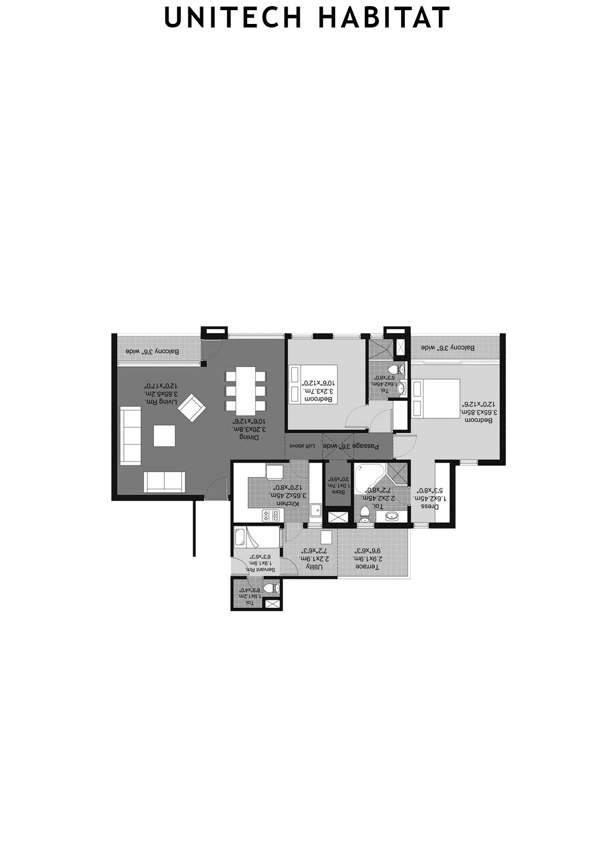 Unitech Habitat Tower 2 Unit 1 (Type 2A-11) Floor Plan