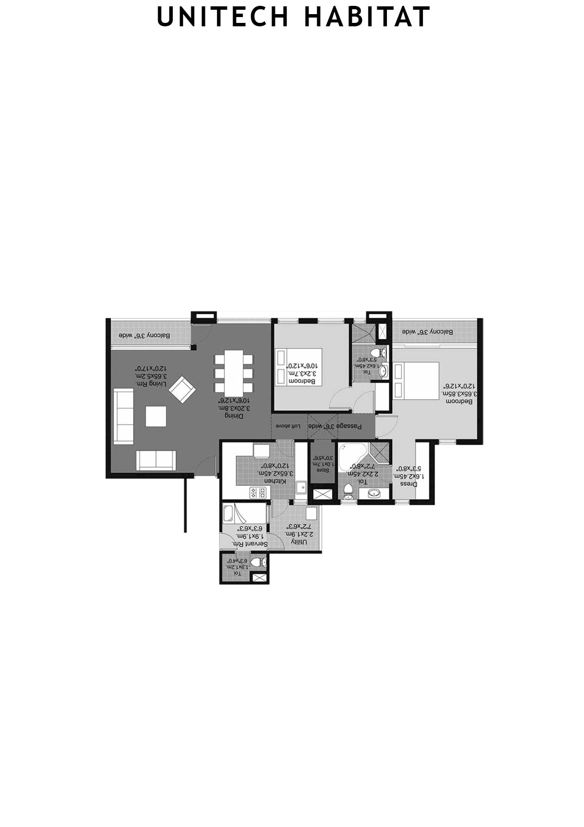 Unitech Habitat Tower 2 Unit 1 (Type 2A) Floor Plan