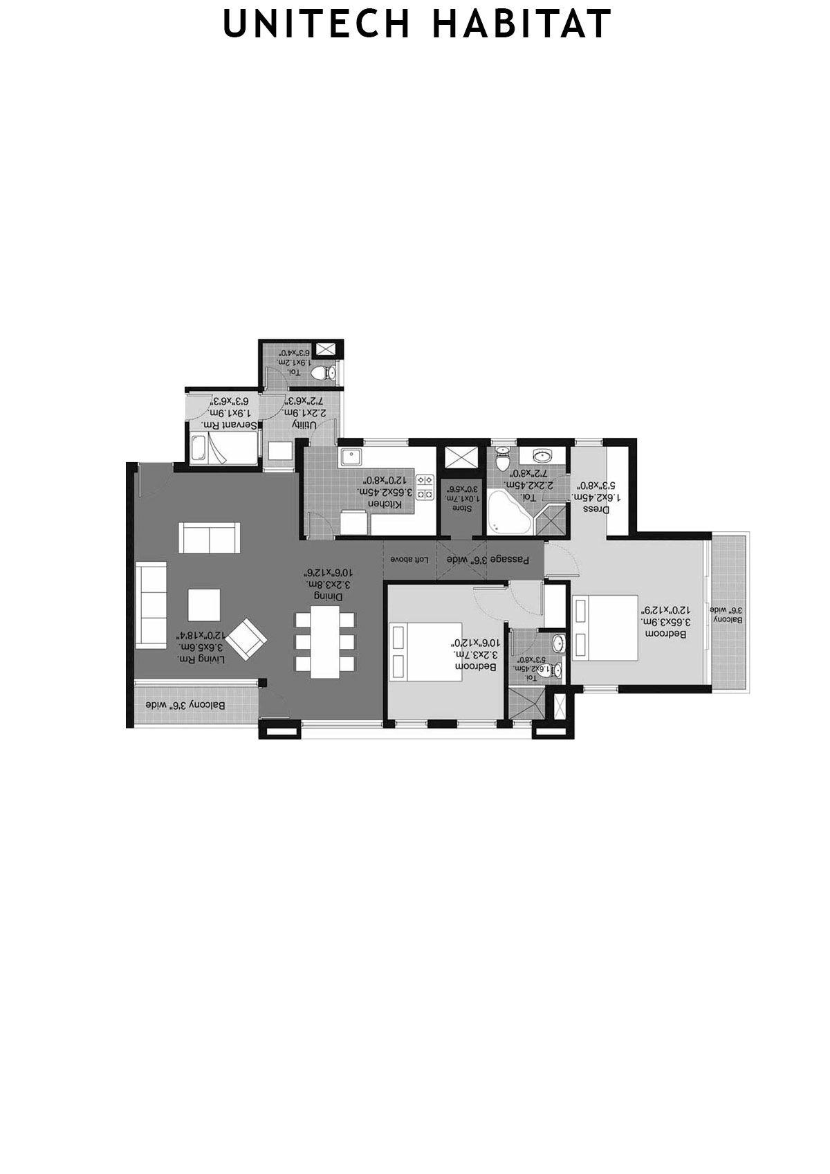 Unitech Habitat Tower 2 Unit 2 (Type 2B) Floor Plan