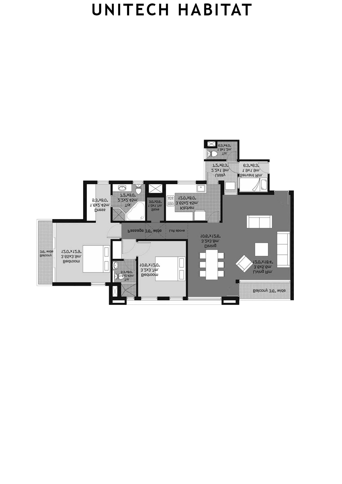 Unitech Habitat Tower 2 Unit 3 (Type 2B) Floor Plan