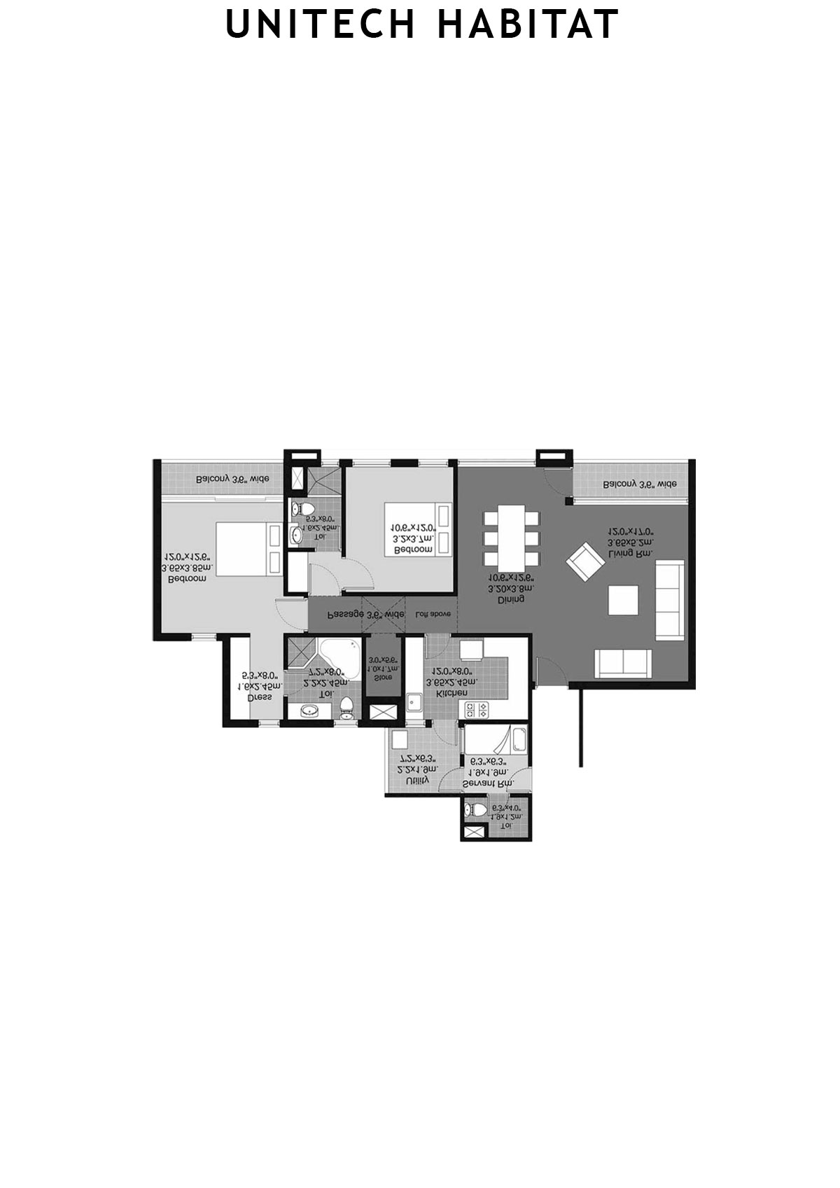 Unitech Habitat Tower 2 Unit 4 (Type 2A) Floor Plan