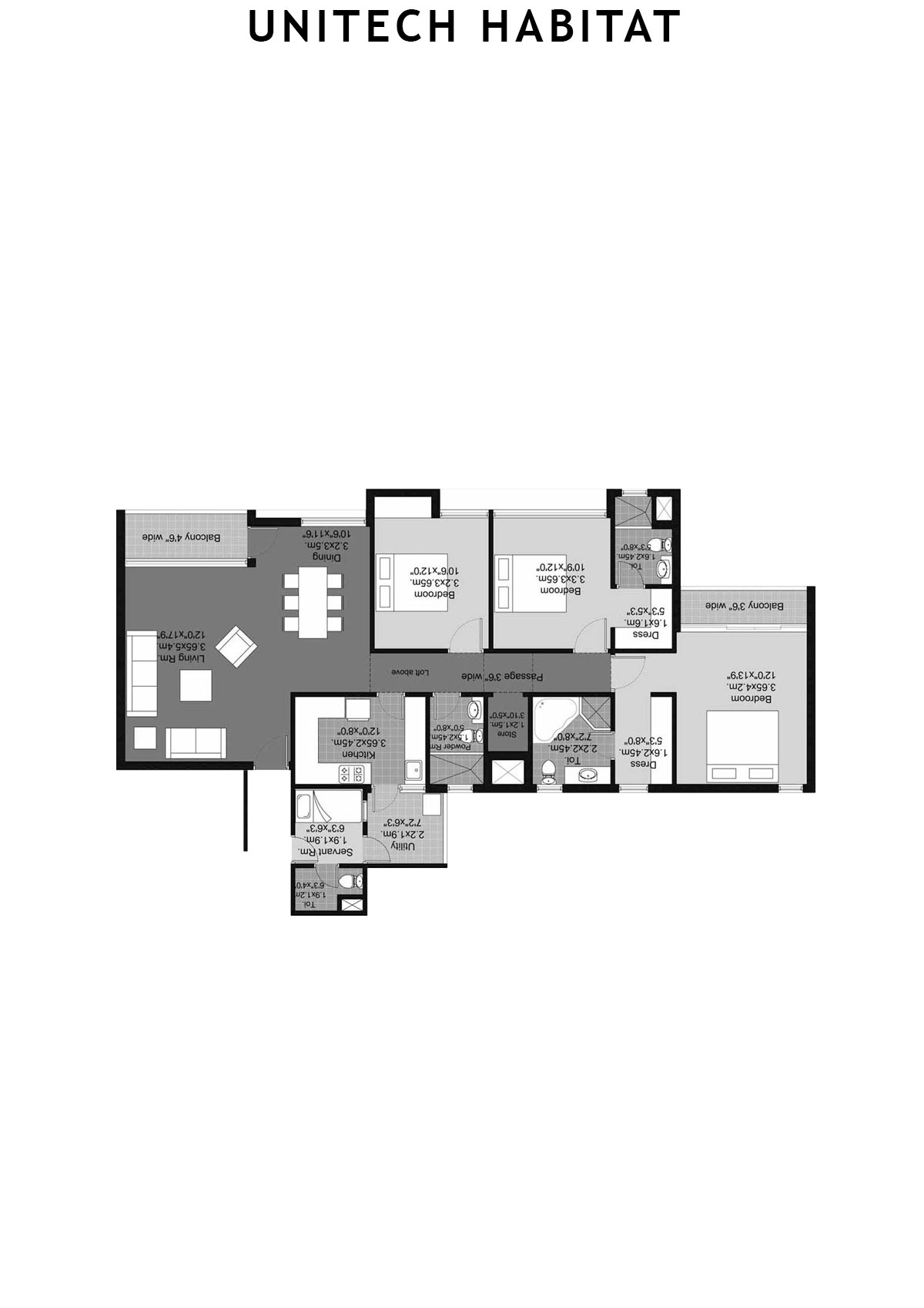 Unitech Habitat Tower 3 Unit 1 (Type 3A) Floor Plan