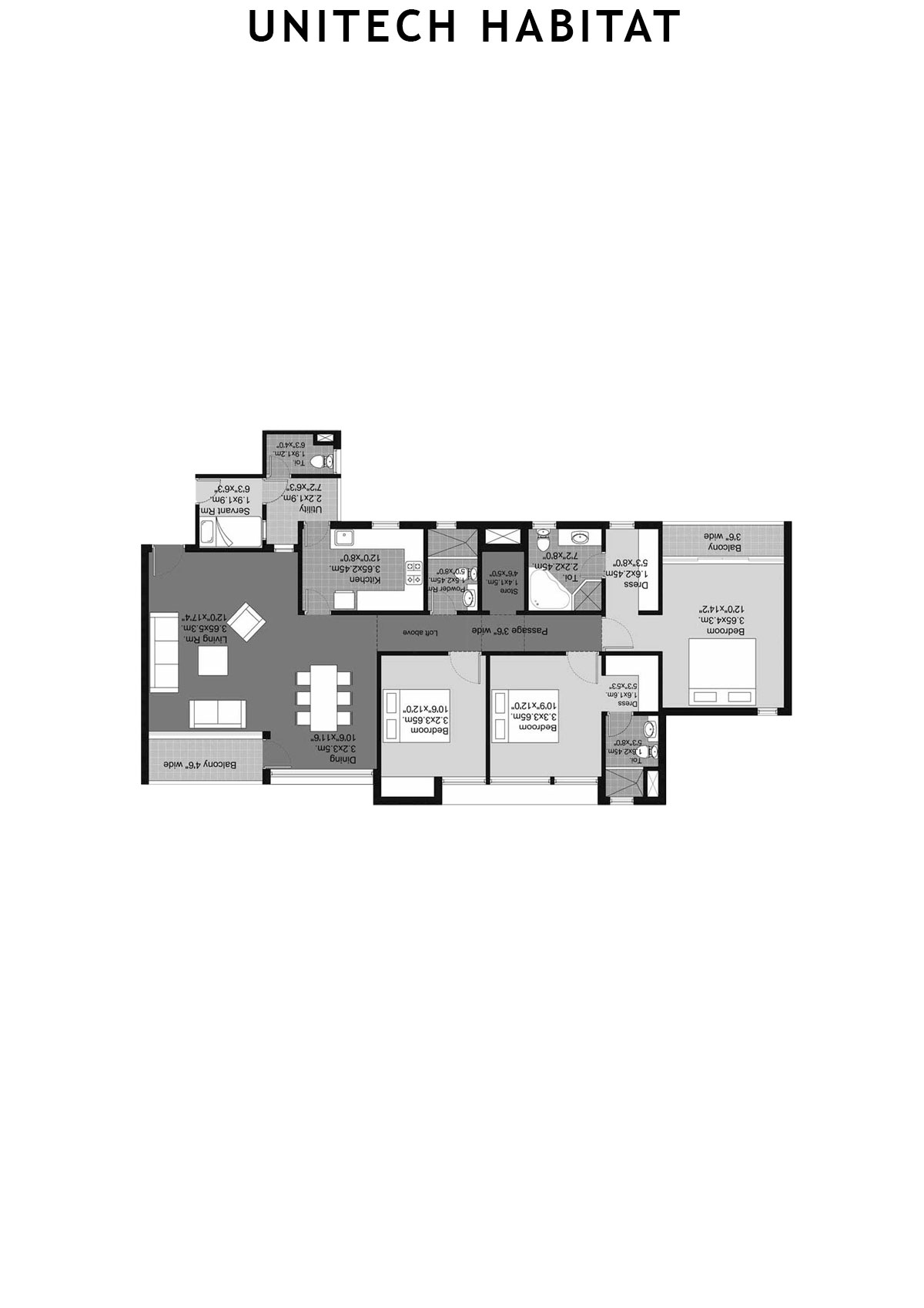 Unitech Habitat Tower 3 Unit 2 (Type 3B) Floor Plan