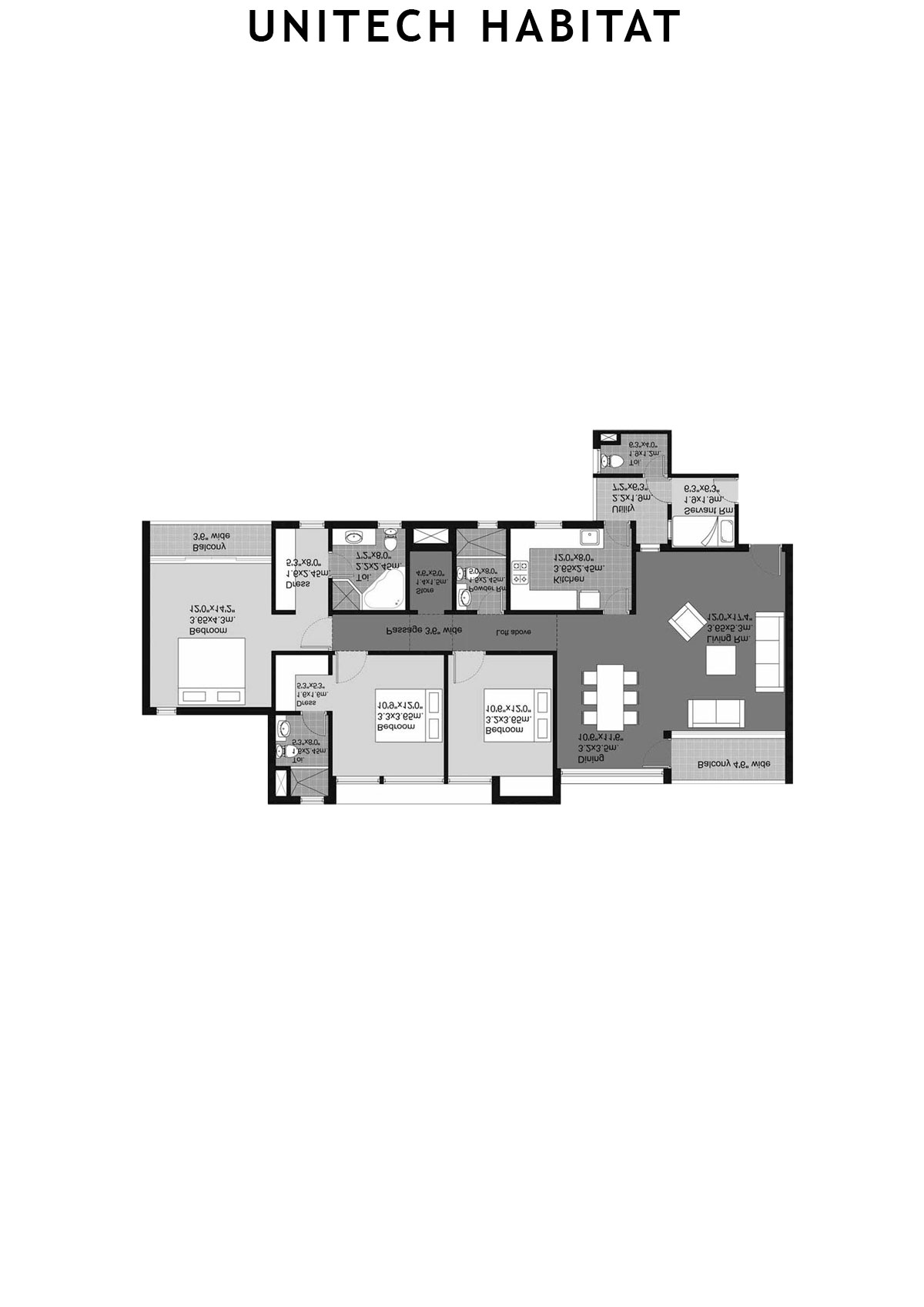 Unitech Habitat Tower 3 Unit 3 (Type 3B) Floor Plan