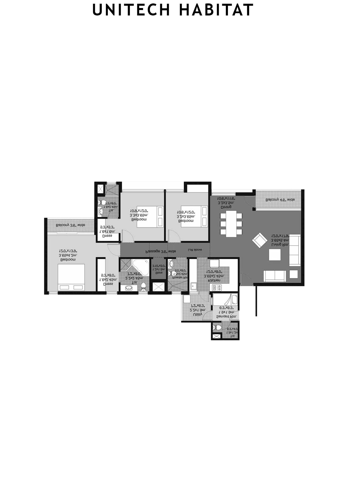 Unitech Habitat Tower 3 Unit 4 (Type 3A) Floor Plan