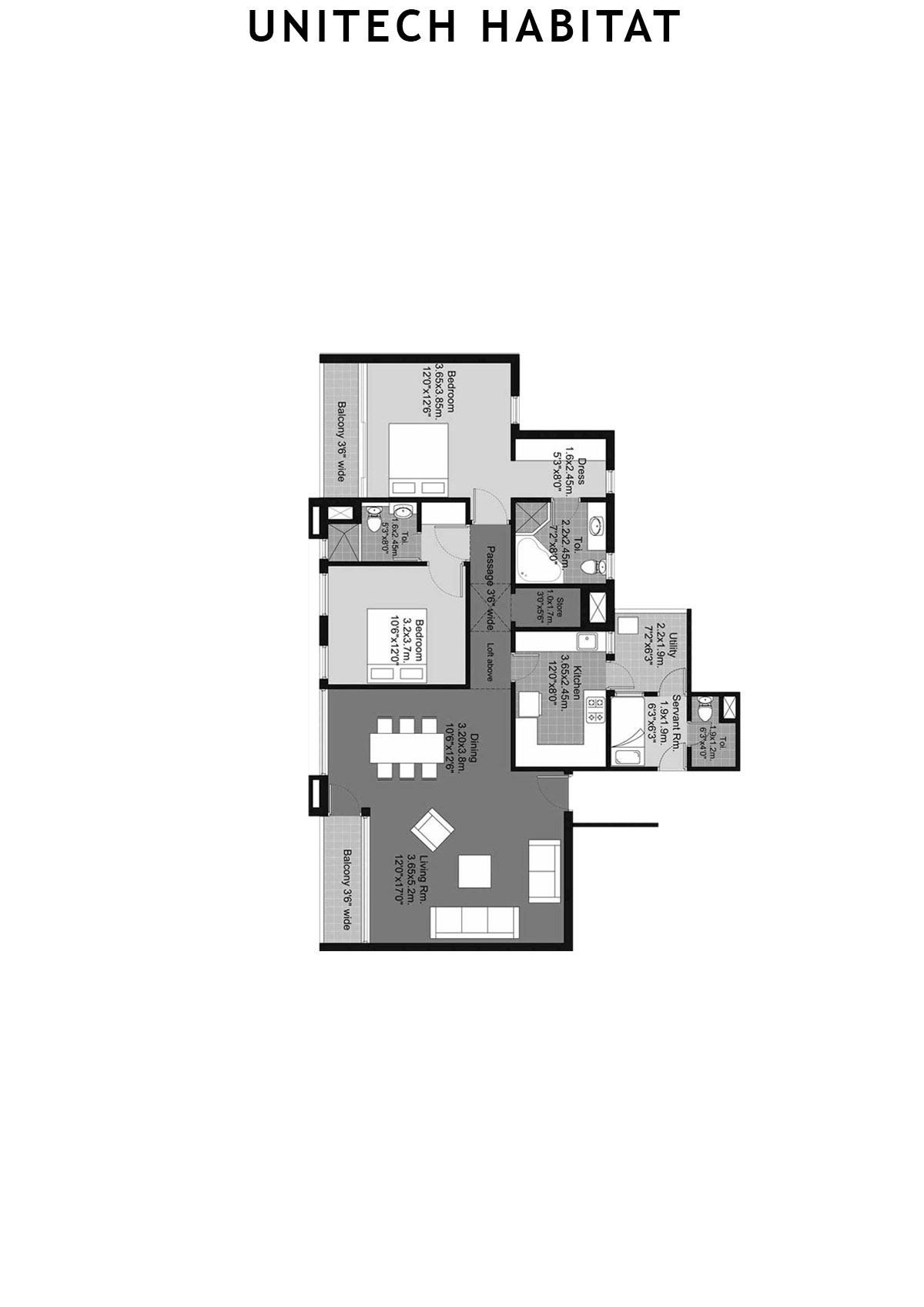 Unitech Habitat Tower 5 Unit 1 (Type 2A) Floor Plan