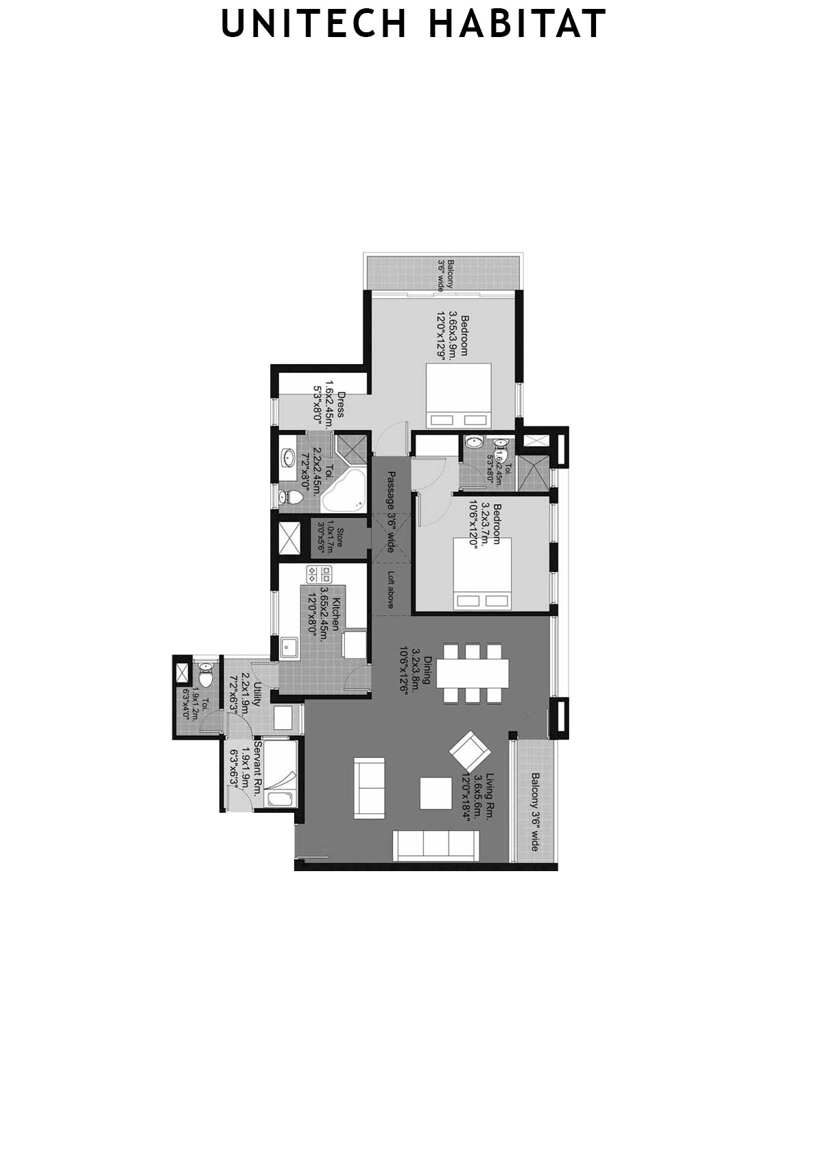 Unitech Habitat Tower 5 Unit 2 (Type 2B) Floor Plan
