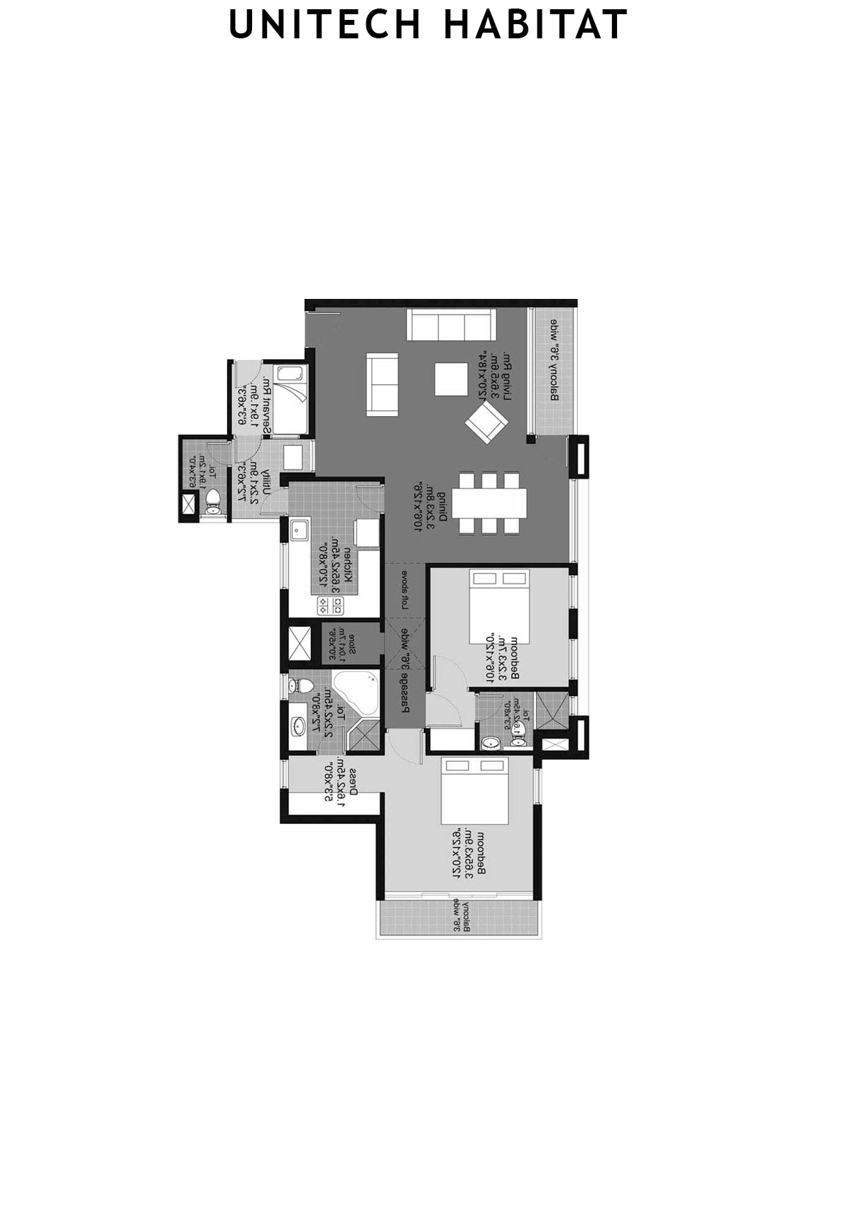 Unitech Habitat Tower 5 Unit 3 (Type 2B) Floor Plan